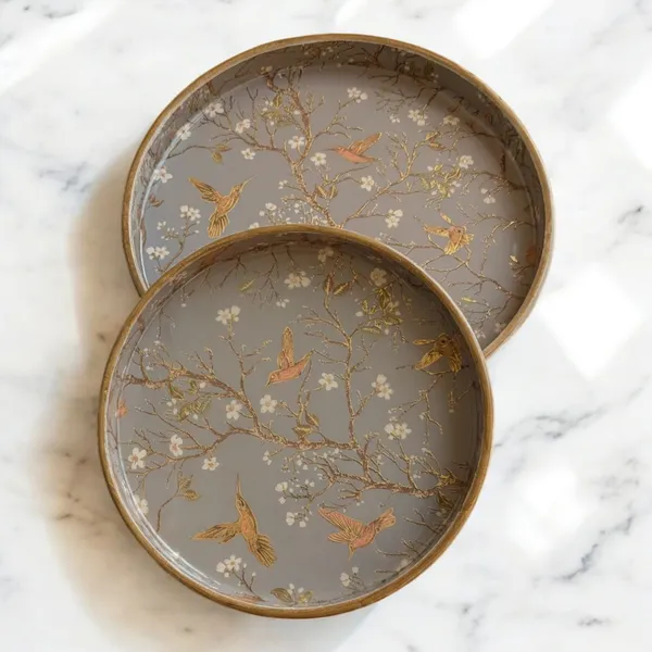 Madarks_Bird_&_Blossom_Enamelled_Round_Serving_Tray_Set_–_9"_&_7",_Decorative_MDF_Trays_with_Resin_Coating_for_Home,_Kitchen_&_Gifting_(Set_of_2)