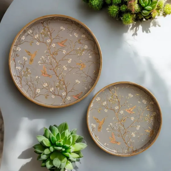 Madarks_Bird_&_Blossom_Enamelled_Round_Serving_Tray_Set_–_9"_&_7",_Decorative_MDF_Trays_with_Resin_Coating_for_Home,_Kitchen_&_Gifting_(Set_of_2)