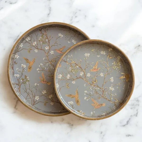 Madarks_Bird_&_Blossom_Enamelled_Round_Serving_Tray_Set_–_9"_&_7",_Decorative_MDF_Trays_with_Resin_Coating_for_Home,_Kitchen_&_Gifting_(Set_of_2)