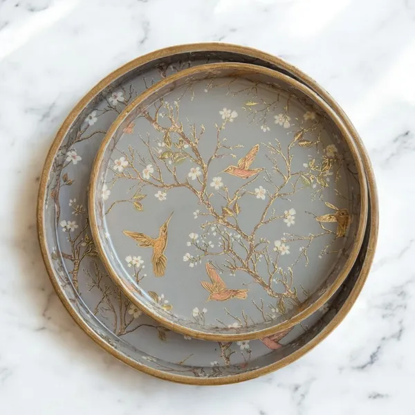 Madarks_Bird_&_Blossom_Enamelled_Round_Serving_Tray_Set_–_9"_&_7",_Decorative_MDF_Trays_with_Resin_Coating_for_Home,_Kitchen_&_Gifting_(Set_of_2)