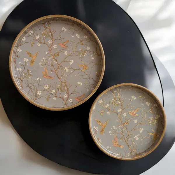 Madarks_Bird_&_Blossom_Enamelled_Round_Serving_Tray_Set_–_9"_&_7",_Decorative_MDF_Trays_with_Resin_Coating_for_Home,_Kitchen_&_Gifting_(Set_of_2)