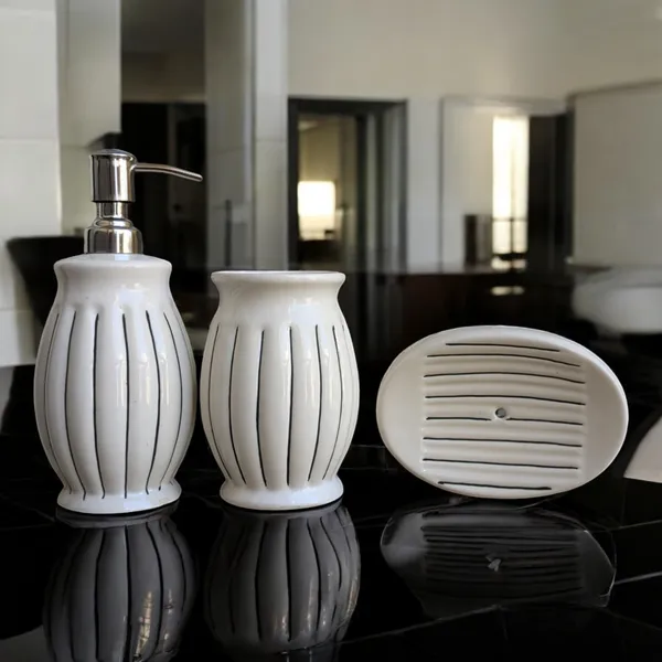 Madarks_Ceramic_Bathroom_Accessories_Set_of_3,_Modern_Bath_Set_with_Liquid_handwash,_Soap_Dispenser_and_Toothbrush_Holder,_Luxury_Gift_Accessory_for_Home_Rust-Proof_(White_Strip_Bathroom_Set)