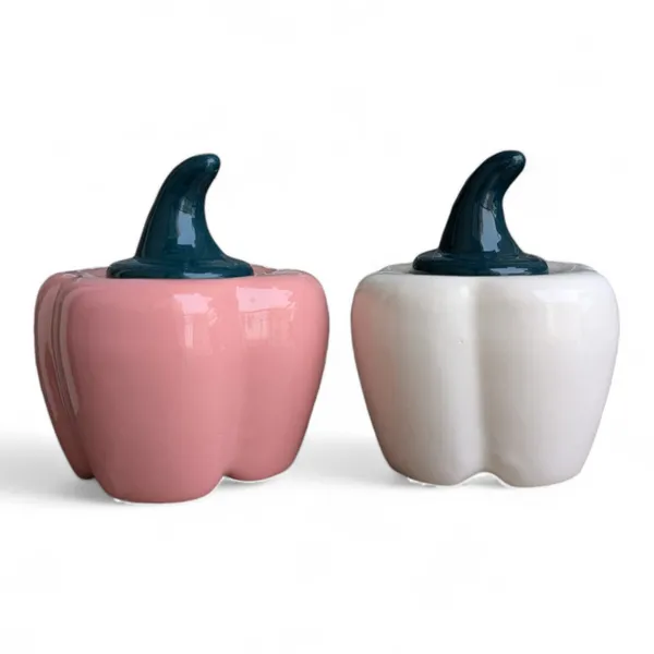 Madarks_Ceramic_Bell_Pepper_Shaped_Jars_–_Pink_&_White,_300_ml,_11_cm_Diameter,_12.5_cm_Height,_Non-Air_Tight_–_Set_of_2,_Decorative_&_Functional_Kitchen_Storage