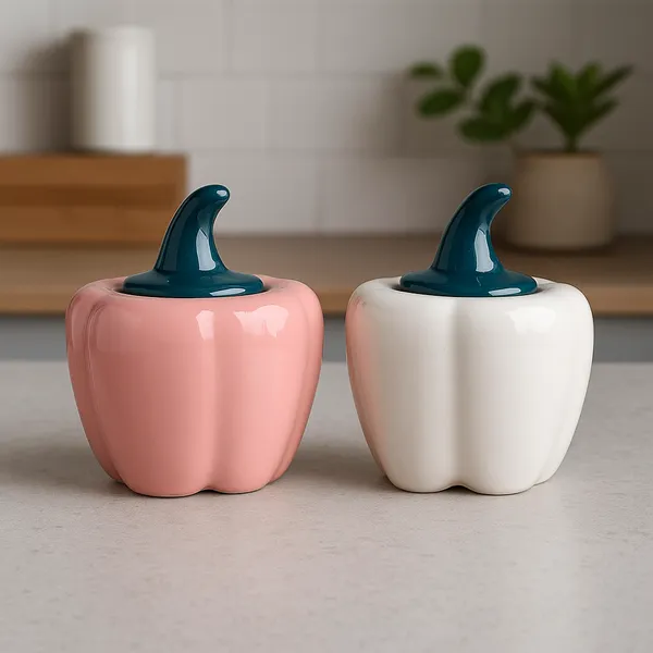Madarks_Ceramic_Bell_Pepper_Shaped_Jars_–_Pink_&_White,_300_ml,_11_cm_Diameter,_12.5_cm_Height,_Non-Air_Tight_–_Set_of_2,_Decorative_&_Functional_Kitchen_Storage