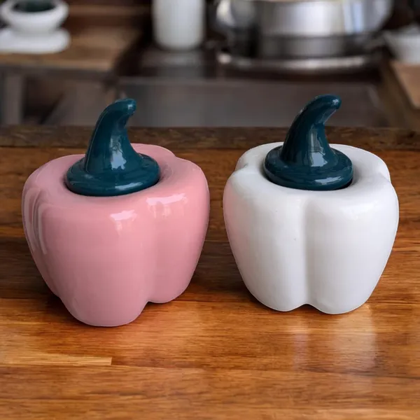 Madarks_Ceramic_Bell_Pepper_Shaped_Jars_–_Pink_&_White,_300_ml,_11_cm_Diameter,_12.5_cm_Height,_Non-Air_Tight_–_Set_of_2,_Decorative_&_Functional_Kitchen_Storage