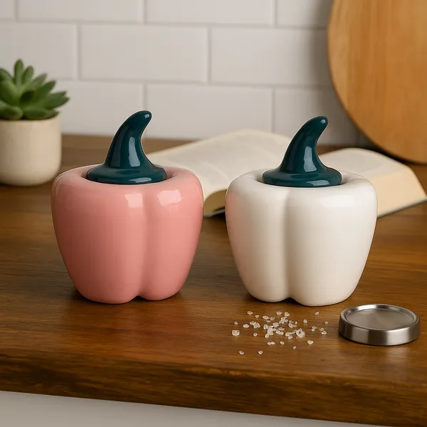 Madarks_Ceramic_Bell_Pepper_Shaped_Jars_–_Pink_&_White,_300_ml,_11_cm_Diameter,_12.5_cm_Height,_Non-Air_Tight_–_Set_of_2,_Decorative_&_Functional_Kitchen_Storage