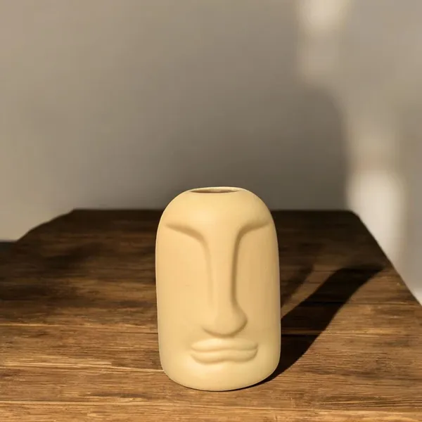 Madarks_Dual_Set_Face_Vases_–_Beige_&_Yellow_|_Abstract_Ceramic_Sculpture_Vases_|_15_cm_|_Modern_Home_Decor