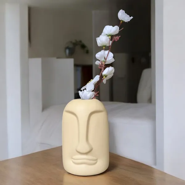 Madarks_Dual_Set_Face_Vases_–_Beige_&_Yellow_|_Abstract_Ceramic_Sculpture_Vases_|_15_cm_|_Modern_Home_Decor