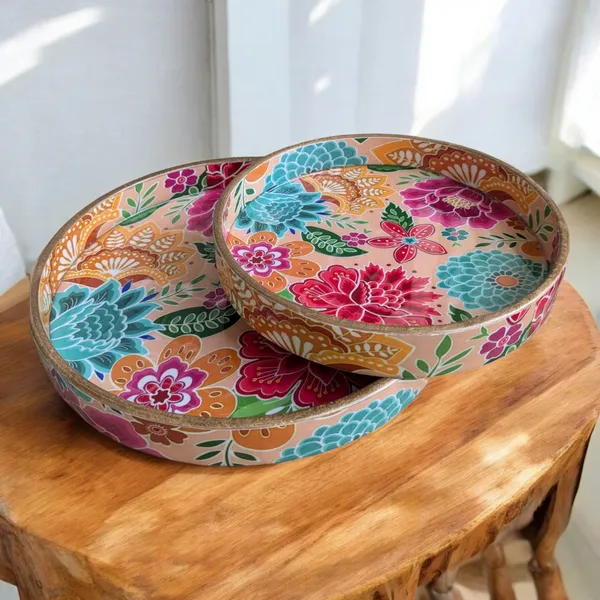 Madarks_Floral_Bliss_Round_MDF_Decorative_Tray_Set