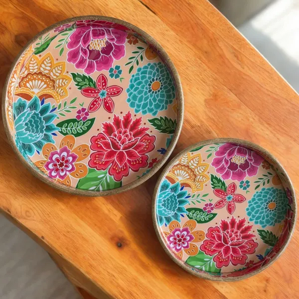 Madarks_Floral_Bliss_Round_MDF_Decorative_Tray_Set