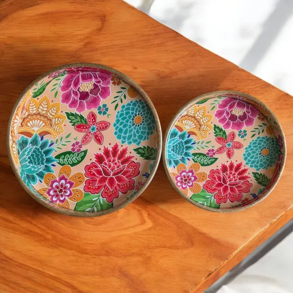 Madarks_Floral_Bliss_Round_MDF_Decorative_Tray_Set