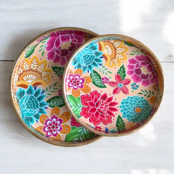Madarks_Floral_Bliss_Round_MDF_Decorative_Tray_Set