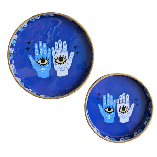 Madarks_Hamsa_Hand_Blue_Round_MDF_Decorative_Tray_Set,_9_Inch_and_&_inch_Diameter