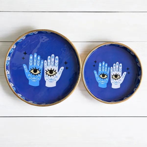 Madarks_Hamsa_Hand_Blue_Round_MDF_Decorative_Tray_Set,_9_Inch_and_&_inch_Diameter
