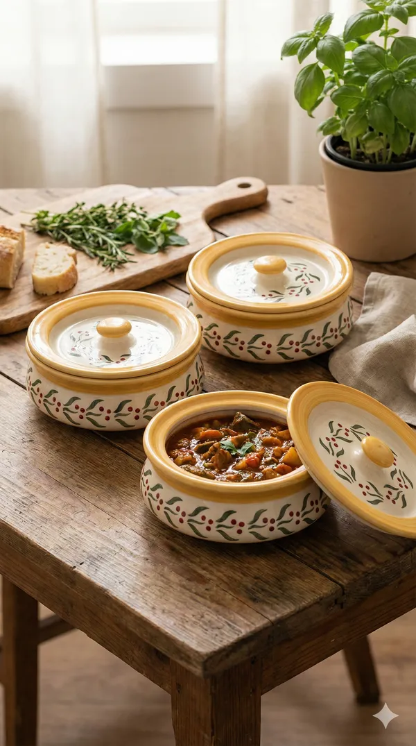 Madarks_Hand_Painted_Ceramic_Handi_with_Lid_Set_of_3_(1500ml,_1000ml_&_700ml)_|_Grey_Serving_Handis_|_Dinner_Serving_Set_|_Biryani_Curry_Handi_Pots_|_Gift_Pack_|_Degchi