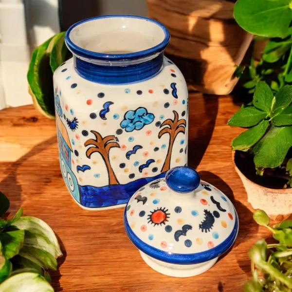 Madarks_Hand-Painted_Ceramic_Jar_with_Lid_-_8.5_Inches_Tall,_Capacity:_1_Litre