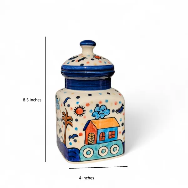 Madarks_Hand-Painted_Ceramic_Jar_with_Lid_-_8.5_Inches_Tall,_Capacity:_1_Litre