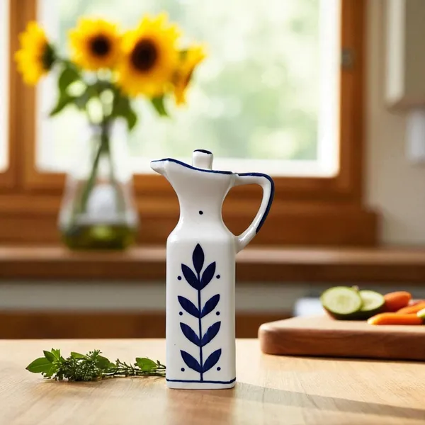 Madarks_Hand-Painted_Ceramic_Oil_Dispenser_–_300_ml_/_7.5_inch_|_Square_Pourer_Bottle_for_Oil_&_Vinegar_|_Blue_Leaf_Design_|_Eco-Friendly_|_Made_in_India