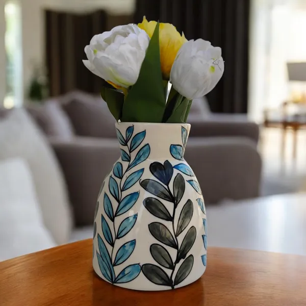 Madarks_Hand-Painted_Ceramic_Vase_with_Botanical_Design,_Pack_of_1,_Made_in_India