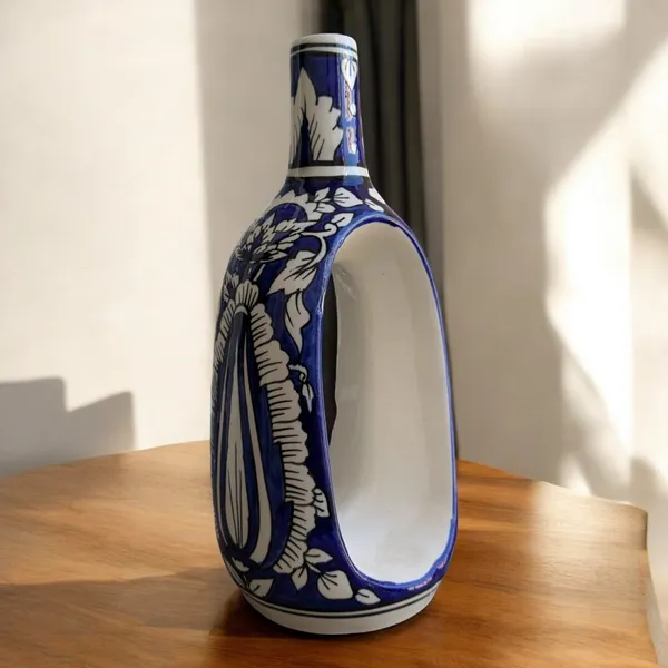 Madarks_Handcrafted_Blue_Ceramic_Hollow_Vase_�_11_Inches_Tall
