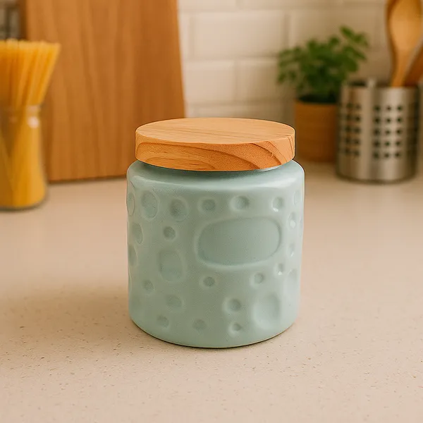 AAINA Madarks Round Shape Blue Ceramic Storage Jar – 500ml