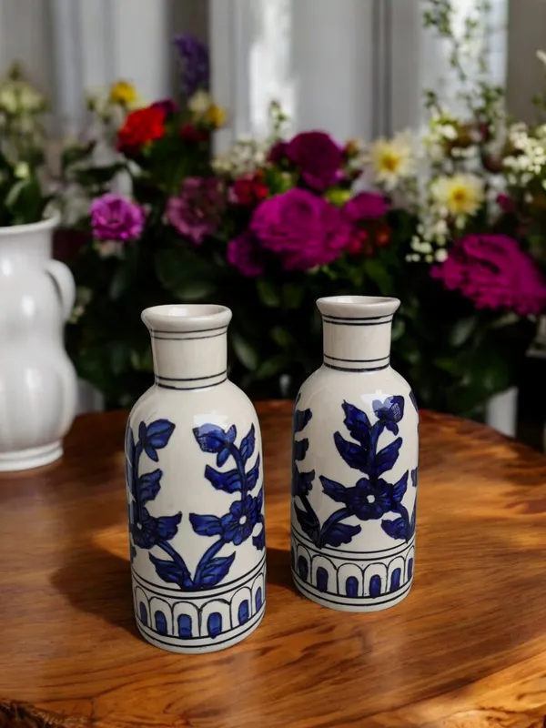 Madarks_Handcrafted_Blue_Floral_Ceramic_Vase_Set_(Set_of_2)