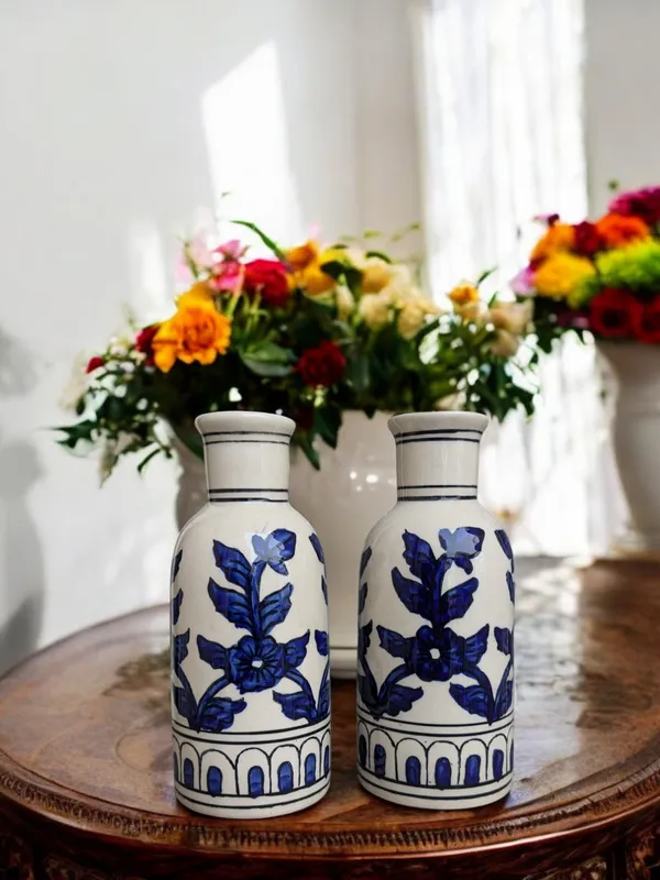 Madarks_Handcrafted_Blue_Floral_Ceramic_Vase_Set_(Set_of_2)