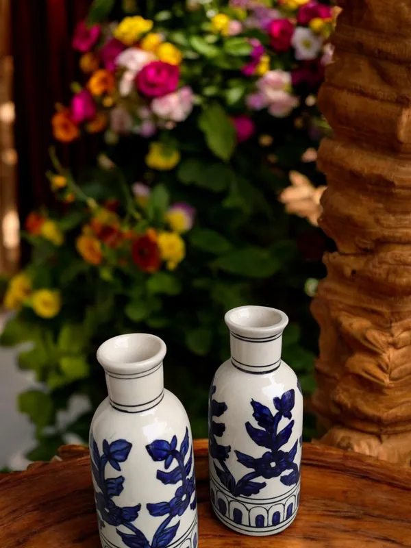 Madarks_Handcrafted_Blue_Floral_Ceramic_Vase_Set_(Set_of_2)