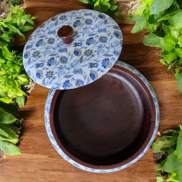 Madarks_Handcrafted_Blue_Floral_Design_Mango_Wood_Roti_Box