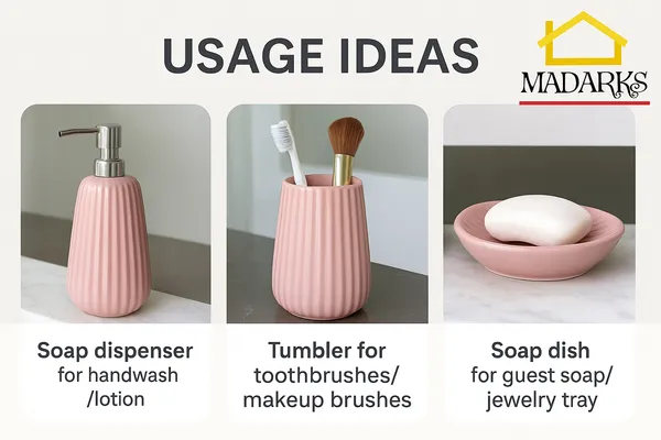 Madarks_Handcrafted_Ceramic_Bathroom_Accessory_Set_–_Ribbed_Design_|_Pink_Finish_|_Soap_Dispenser,_Tumbler_&_Soap_Dish_|_Handcrafted_|_Made_in_India