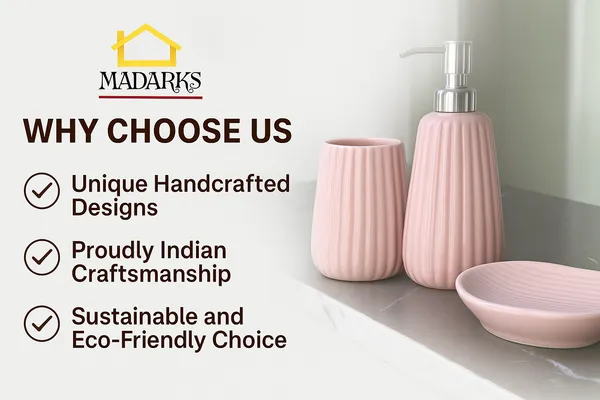 Madarks_Handcrafted_Ceramic_Bathroom_Accessory_Set_–_Ribbed_Design_|_Pink_Finish_|_Soap_Dispenser,_Tumbler_&_Soap_Dish_|_Handcrafted_|_Made_in_India