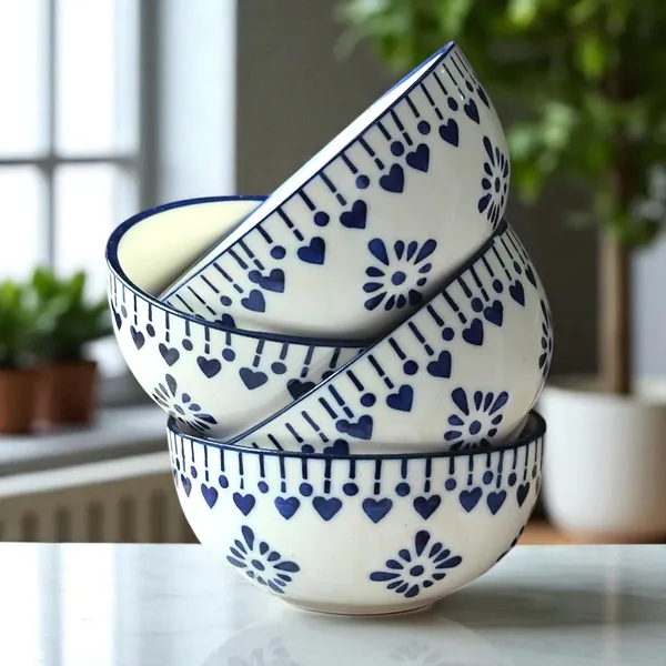 Madarks_Handcrafted_Ceramic_Bowls_–_Set_of_4_|_Light_Grey_with_Blue_Heart_Design_|_300_ml_|_11_cm_x_5_cm_(4.3_in_x_2_in)_|_Microwave_&_Dishwasher_Safe