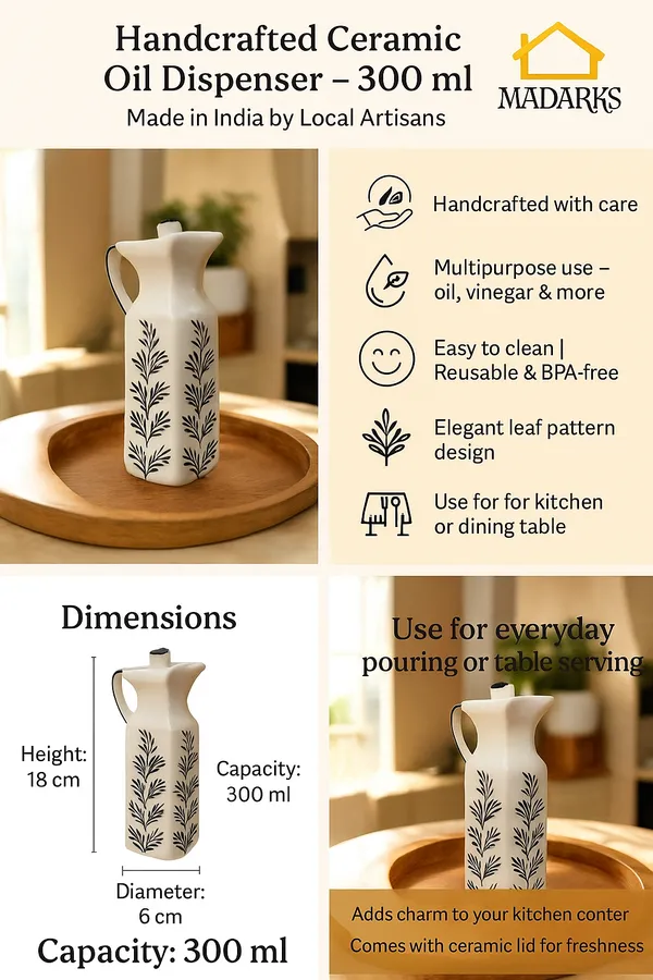 Madarks_Handcrafted_Ceramic_Oil_Dispenser_–_300_ml_|_18_cm_Height_|_Multipurpose_Bottle_for_Oil,_Vinegar_&_Liquids_|_Leaf_Design_|_With_Lid_|_Made_in_India