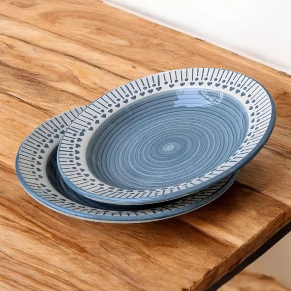Madarks_Handcrafted_Ceramic_Pasta_Plates_–_Blue_Spiral_with_Heart_Border,_Set_of_2,_8_Inch_Diameter,_Microwave_&_Dishwasher_Safe