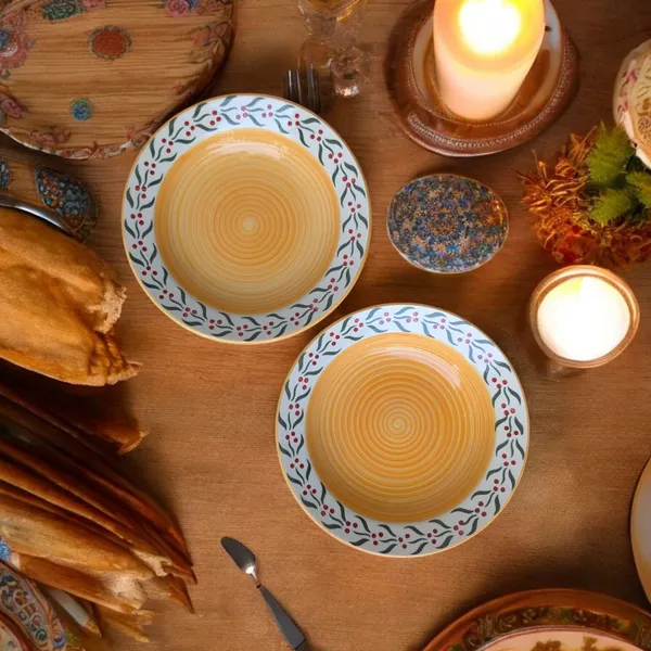 Madarks_Handcrafted_Ceramic_Pasta_Plates_–_Set_of_2,_8_Inch_Diameter,_Floral_Rim_Design,_Microwave_Safe,_Made_in_India