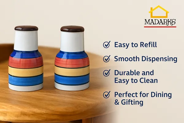 Madarks_Handcrafted_Ceramic_Salt_and_Pepper_Shaker_Set_|_Multicolour_Striped_Design_|_8_cm_Height,_5_cm_Diameter_|_Handpainted_|_Made_in_India