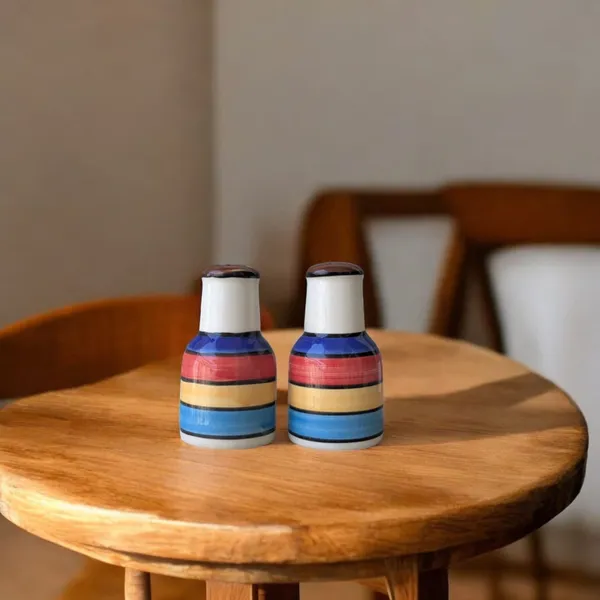 Madarks_Handcrafted_Ceramic_Salt_and_Pepper_Shaker_Set_|_Multicolour_Striped_Design_|_8_cm_Height,_5_cm_Diameter_|_Handpainted_|_Made_in_India