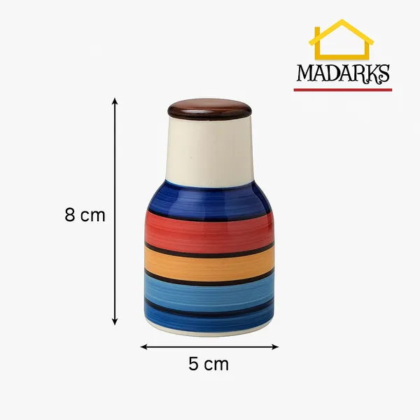 Madarks_Handcrafted_Ceramic_Salt_and_Pepper_Shaker_Set_|_Multicolour_Striped_Design_|_8_cm_Height,_5_cm_Diameter_|_Handpainted_|_Made_in_India