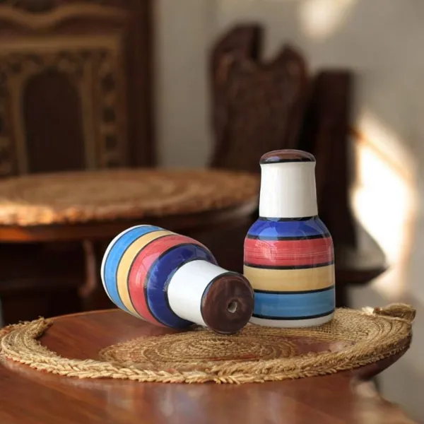 Madarks_Handcrafted_Ceramic_Salt_and_Pepper_Shaker_Set_|_Multicolour_Striped_Design_|_8_cm_Height,_5_cm_Diameter_|_Handpainted_|_Made_in_India