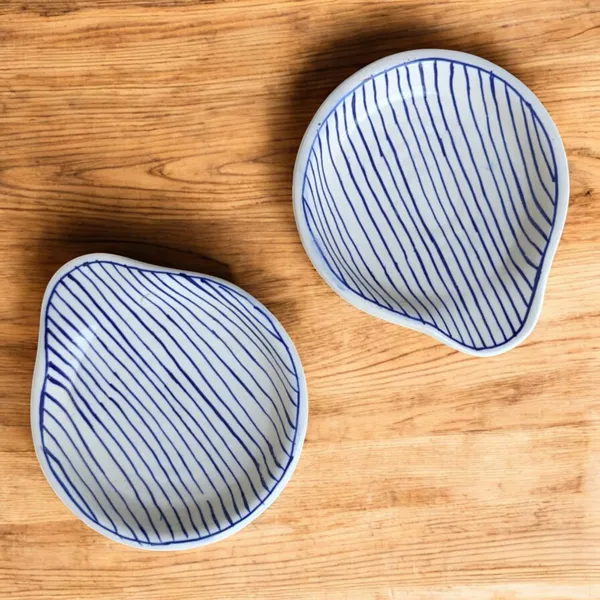 Madarks_Handcrafted_Ceramic_Spoon_Rest_–_Blue_Striped_Design_–_5.5_x_5_Inch_–_Made_in_India_–_Set_of_2