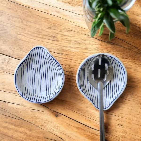 Madarks_Handcrafted_Ceramic_Spoon_Rest_–_Blue_Striped_Design_–_5.5_x_5_Inch_–_Made_in_India_–_Set_of_2