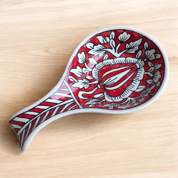 Madarks_Handcrafted_Ceramic_Spoon_Rest_with_Floral_Red_and_White_Design_�_Kitchen_Spoon_Rest