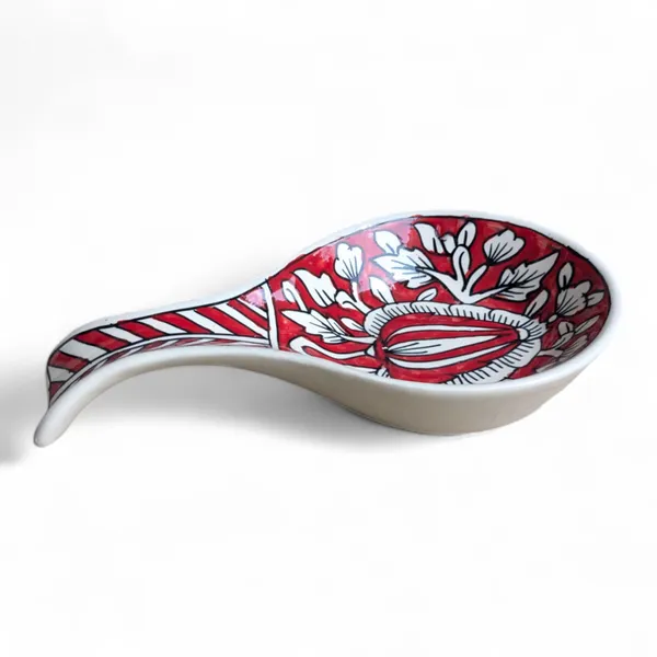 Madarks_Handcrafted_Ceramic_Spoon_Rest_with_Floral_Red_and_White_Design_�_Kitchen_Spoon_Rest