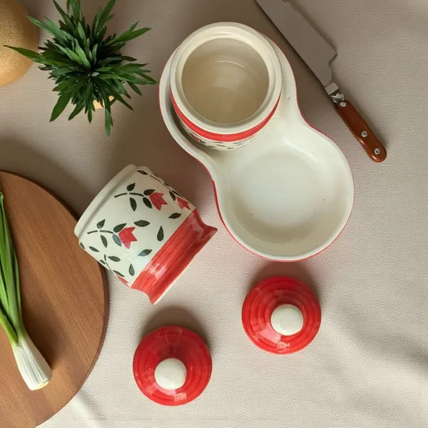Madarks_Handcrafted_Ceramic_Storage_Jar_Set_with_Tray_–_250_ml_Each,_Red_Floral_Design_–_Set_of_2_with_Lids