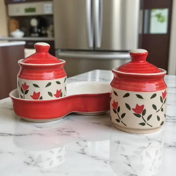 Madarks_Handcrafted_Ceramic_Storage_Jar_Set_with_Tray_–_250_ml_Each,_Red_Floral_Design_–_Set_of_2_with_Lids