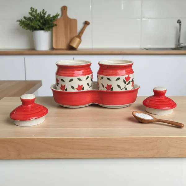 Madarks_Handcrafted_Ceramic_Storage_Jar_Set_with_Tray_–_250_ml_Each,_Red_Floral_Design_–_Set_of_2_with_Lids