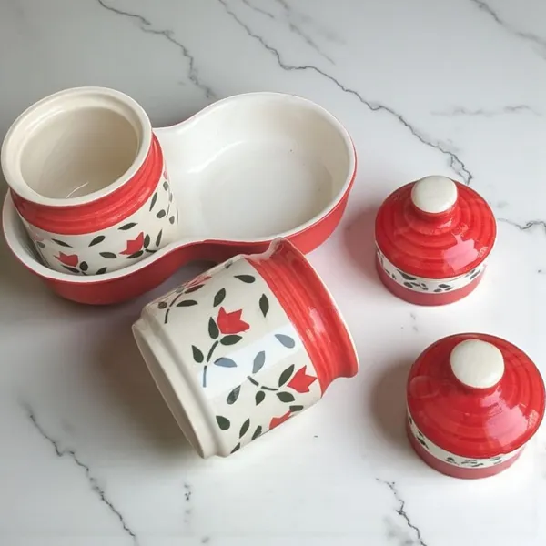 Madarks_Handcrafted_Ceramic_Storage_Jar_Set_with_Tray_–_250_ml_Each,_Red_Floral_Design_–_Set_of_2_with_Lids