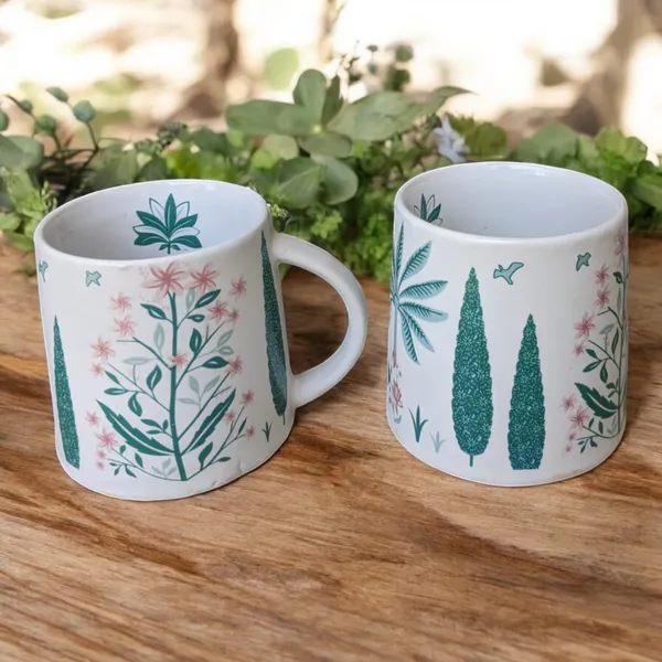 Madarks_Handcrafted_Green_Ceramic_Coffee_Mug_Set_of_2_–_280_ml_|_Peacock_&_Palm_Tree_Design_|_8.5_cm_Diameter,_9_cm_Height_|_Microwave_&_Dishwasher_Safe_|_Made_in_India