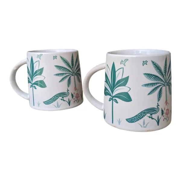 Madarks_Handcrafted_Green_Ceramic_Coffee_Mug_Set_of_2_–_280_ml_|_Peacock_&_Palm_Tree_Design_|_8.5_cm_Diameter,_9_cm_Height_|_Microwave_&_Dishwasher_Safe_|_Made_in_India