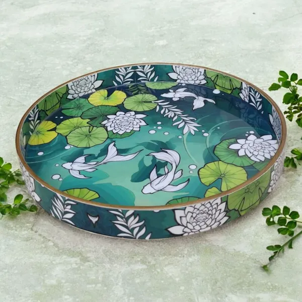 Madarks_Handcrafted_Lotus_Pond_Tray,_MDF,_25_cm_Diameter
